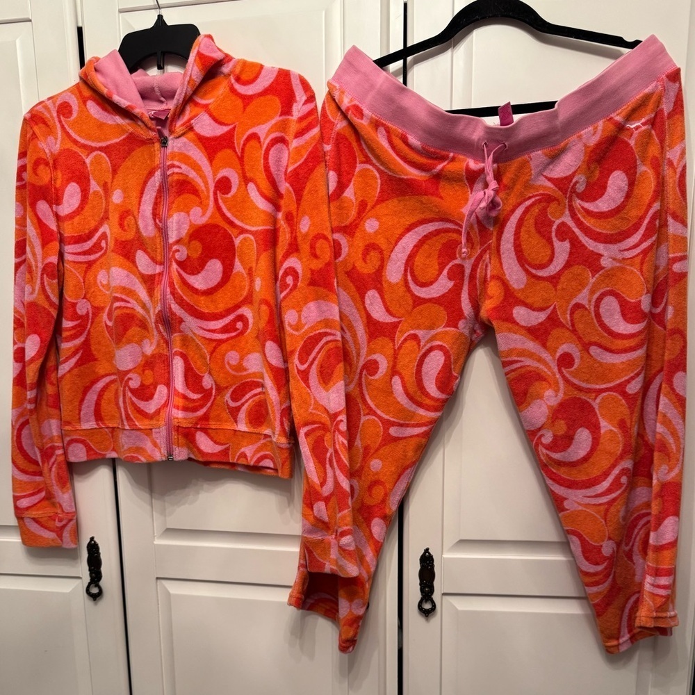 Y2k Vintage Pink Victoria's Secret Terry Lounge 2 piece outfit sz L
